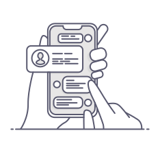 Ilustração de uma mão segurando celular com mensagens, representando o acesso a conteúdos como artigos, podcasts e entrevistas do IBEGESP sobre gestão pública